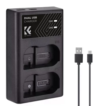K&F Concept hordozható dupla MH-25 akkumulátor töltő, USB-C, 2db EN-EL15 akkumulátorhoz