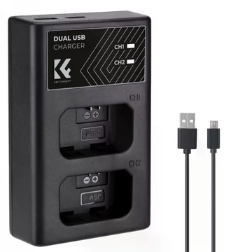 K&F Concept hordozható dupla BC-TRW akkumulátor töltő, USB-C, 2db FW50 akkumulátorhoz