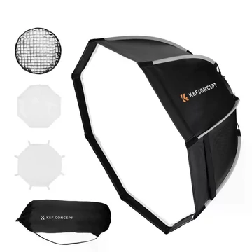 K&F Concept 55cm átmérőjű, octagonal softbox, gyorscsatlakozás, méhsejt rács, Bowens csatlakozás