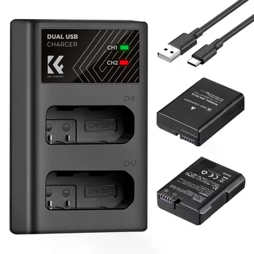 K&F Concept hordozható dupla USB-C akkumulátor MH-24 töltő + 2db EN-EL14 akkumulátor 1050mAh