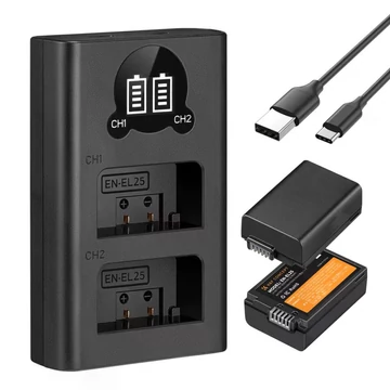 K&F Concept hordozható dupla USB-C akkumulátor MH-32 töltő + 2db EN-EL25 akkumulátor 1600mAh