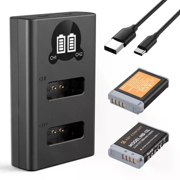 K&F Concept hordozható dupla USB-C akkumulátor CB-2LHE töltő + 2db NB-13L akkumulátor 1250mAh
