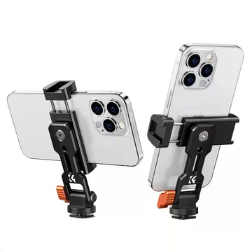 K&F Concept MS18 fém telefon tartó adapter, elforgatható, dönthető, 2 vakupapucs adapterrel