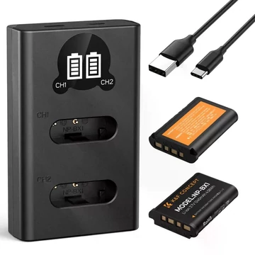 K&F Concept hordozható dupla USB-C akkumulátor NP-BX1 töltő + 2db NP-BX1 akkumulátor 1240mAh