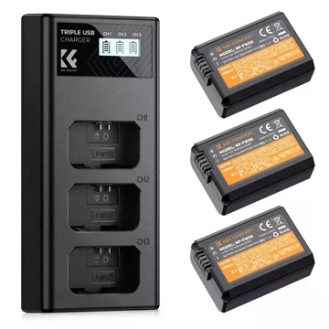 K&F Concept hordozható tripla USB-C akkumulátor BC-TRW töltő, LCD + 3db FW50 akkumulátor 1100mAh