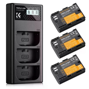 K&F Concept hordozható tripla USB-C akkumulátor LC-E6NH töltő, LCD + 3db LP-E6NH akkumulátor 2250mAh