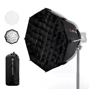 K&F Concept 40cm átmérőjű, octagonal softbox, gyorscsatlakozás, méhsejt rács, Mini Bowens csatlak.
