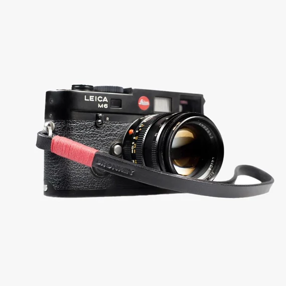 BRONKEY Black & Red leather camera strap TOK-201