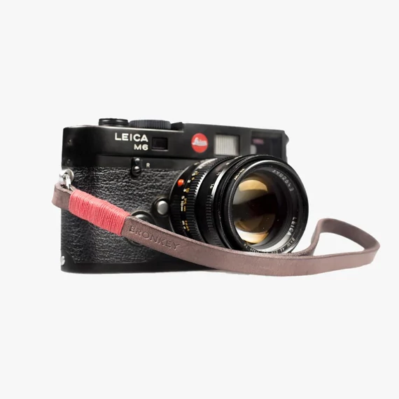 BRONKEY Brown & Red leather camera strap TOK-202