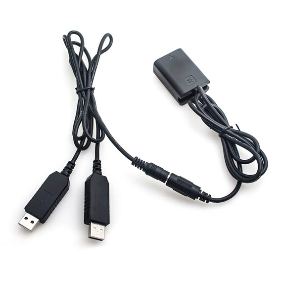 Caruba Sony NP FW50 Dummy Battery + 5V 2A dupla USB-kábel