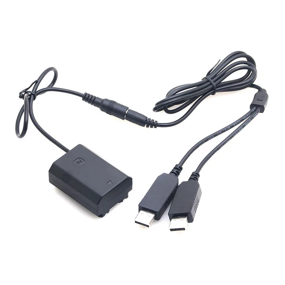 Caruba Sony NP FZ100 teljes dekódolású Dummy Battery + 5V 2A dupla USB-kábel