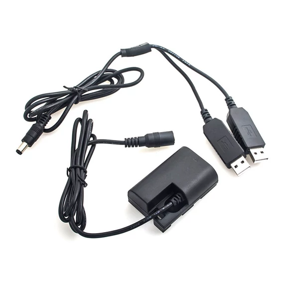 Caruba Canon LP E6 teljes dekódolású Dummy Battery + 5V 2A dupla USB-kábel