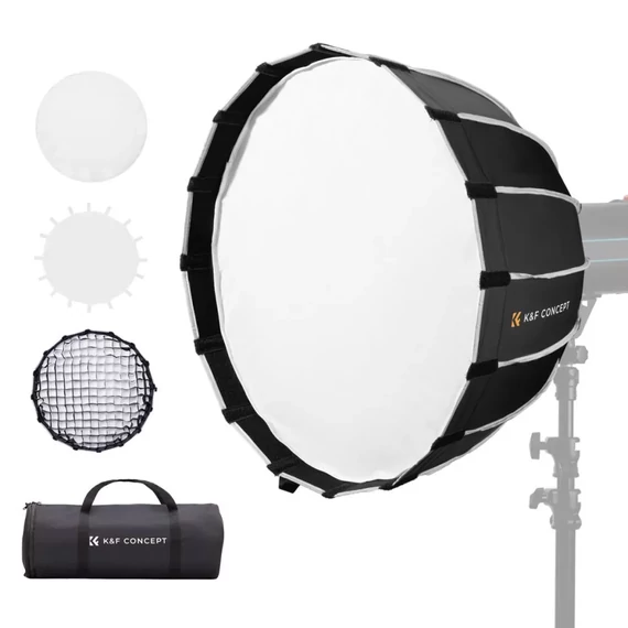 K&F Concept 60cm átmérőjű, parabolic softbox, gyorscsatlakozás, méhsejt rács, Bowens csatlakozás