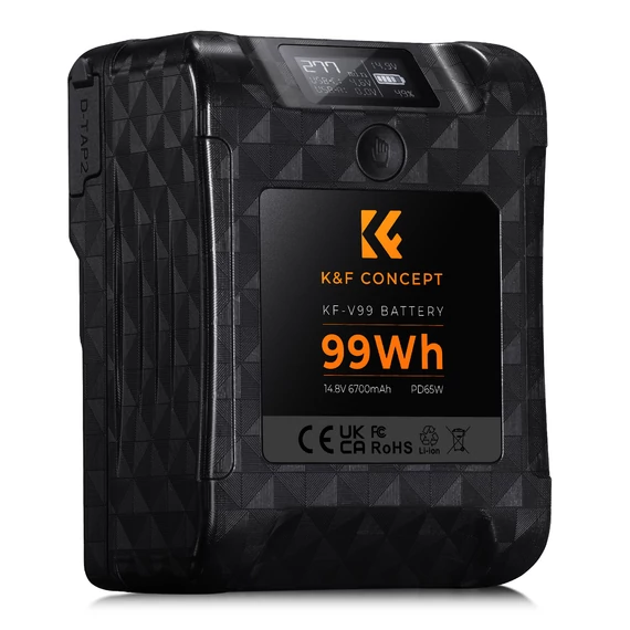 K&F Concept V-Mount akkumulátor, 99Wh, 14.8V, 6700mAH, PD65W, oled kijelző