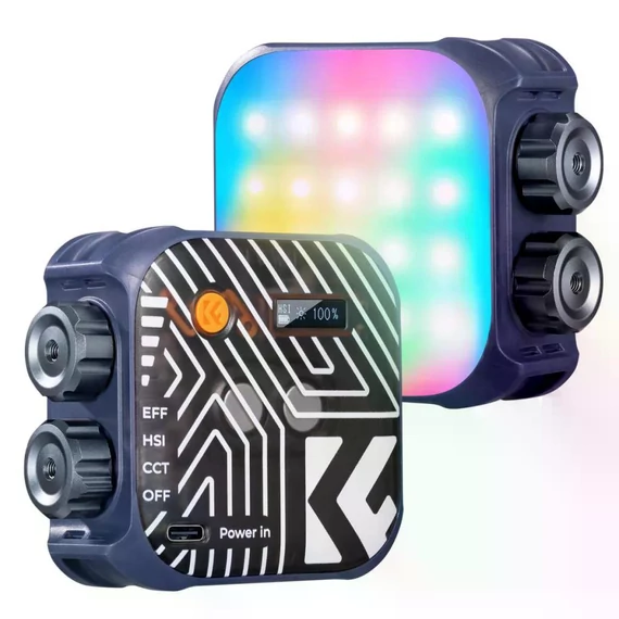 K&F Concept RGB LED lámpa, 2500-9900K, CRI 96+, 2000mAh, 21 fényeffekt, kék