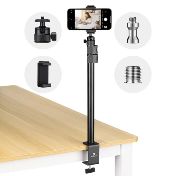 K&F Concept C-Clamp multifunkciós, állítható asztali állvány rendszer, gömbfej, telefontartó adapter