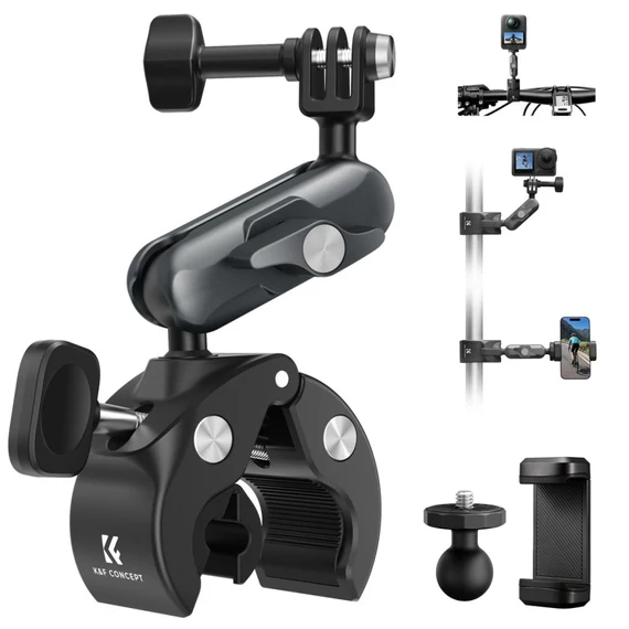 K&F Concept MS100 csőre szerelhető satu 8-40mm átmérőhöz, magic arm, GoPro adapter, állvány menet