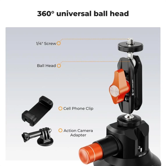 K&F Concept MS44 bővíthető tapadókorong, 7,6cm-es tapadófelület, magic arm, telefon, Gopro adapter