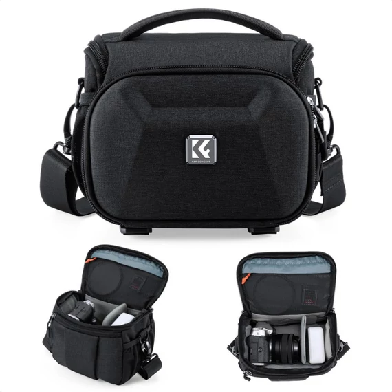 K&F Concept Travel Shoulder Bag oldaltáska, 2,5L, S, kemény előlapi védőborítás, fekete