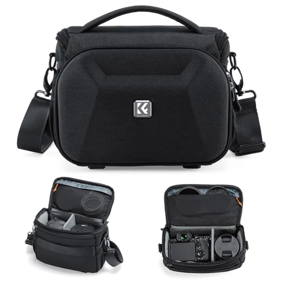 K&F Concept Travel Shoulder Bag oldaltáska, 5L, M, kemény előlapi védőborítás, fekete