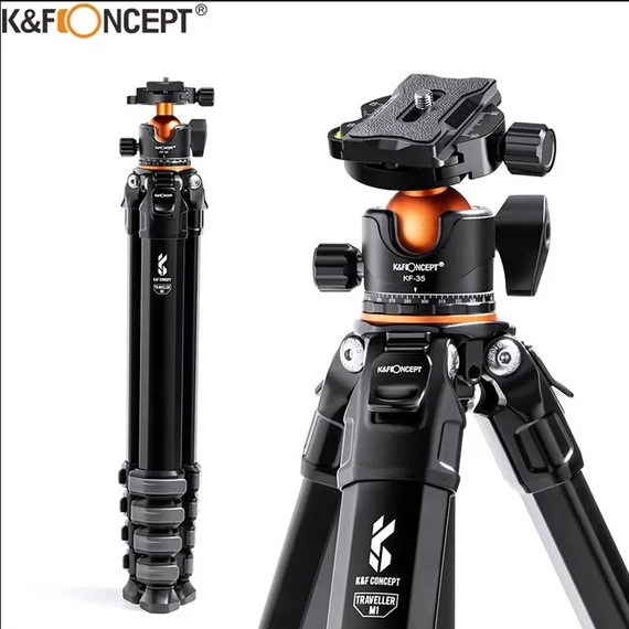 K&F Concept Traveller M1 kompakt utazó fényképező állvány, tripod gömbfejjel