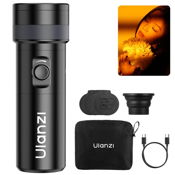 Ulanzi LM01 LED lámpa, WRGB, zseblámpa forma, fókuszálható fény, 20db grafika, 7500mAh, állványmenet