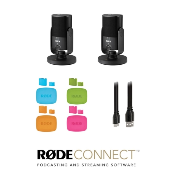 Rode NT-USB Mini Podcast szett 2 mikrofonnal, USB-A kábellel és mikrofon/kábeljelölőkkel