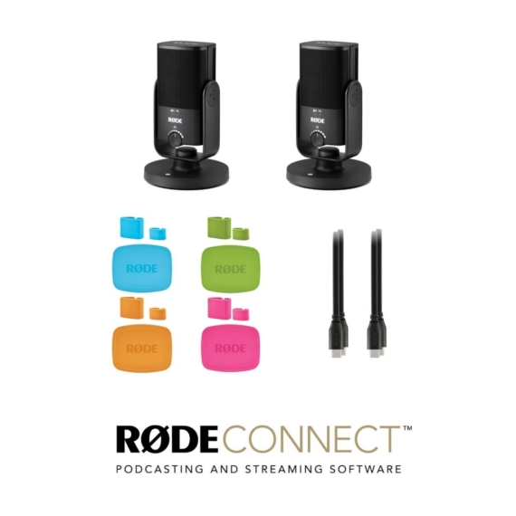Rode NT-USB Mini Podcast szett 2 mikrofonnal, USB-C kábellel és mikrofon/kábeljelölőkkel