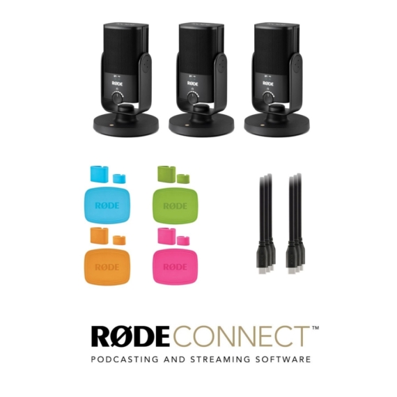 Rode NT-USB Mini Podcast szett 3 mikrofonnal, USB-C kábellel és mikrofon/kábeljelölőkkel