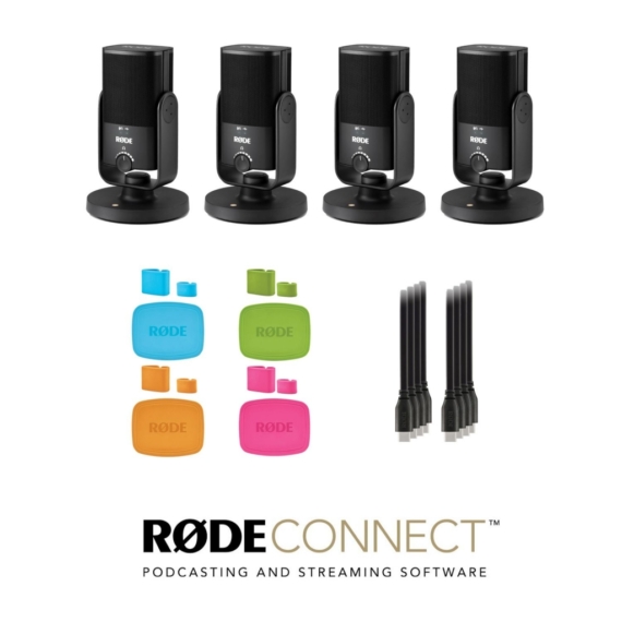 Rode NT-USB Mini Podcast szett 4 mikrofonnal, USB-C kábellel és mikrofon/kábeljelölőkkel