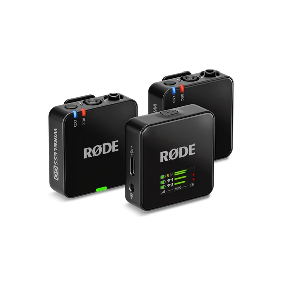 RODE Wireless GO GEN3 kompakt két csatornás digitális vezeték nélküli mikrofon rendszer adóba épített mikrofonnal, fekete